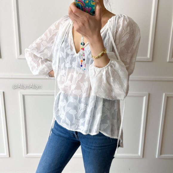 Sheer Blouse with Floral Applique - Picture 5 of 16